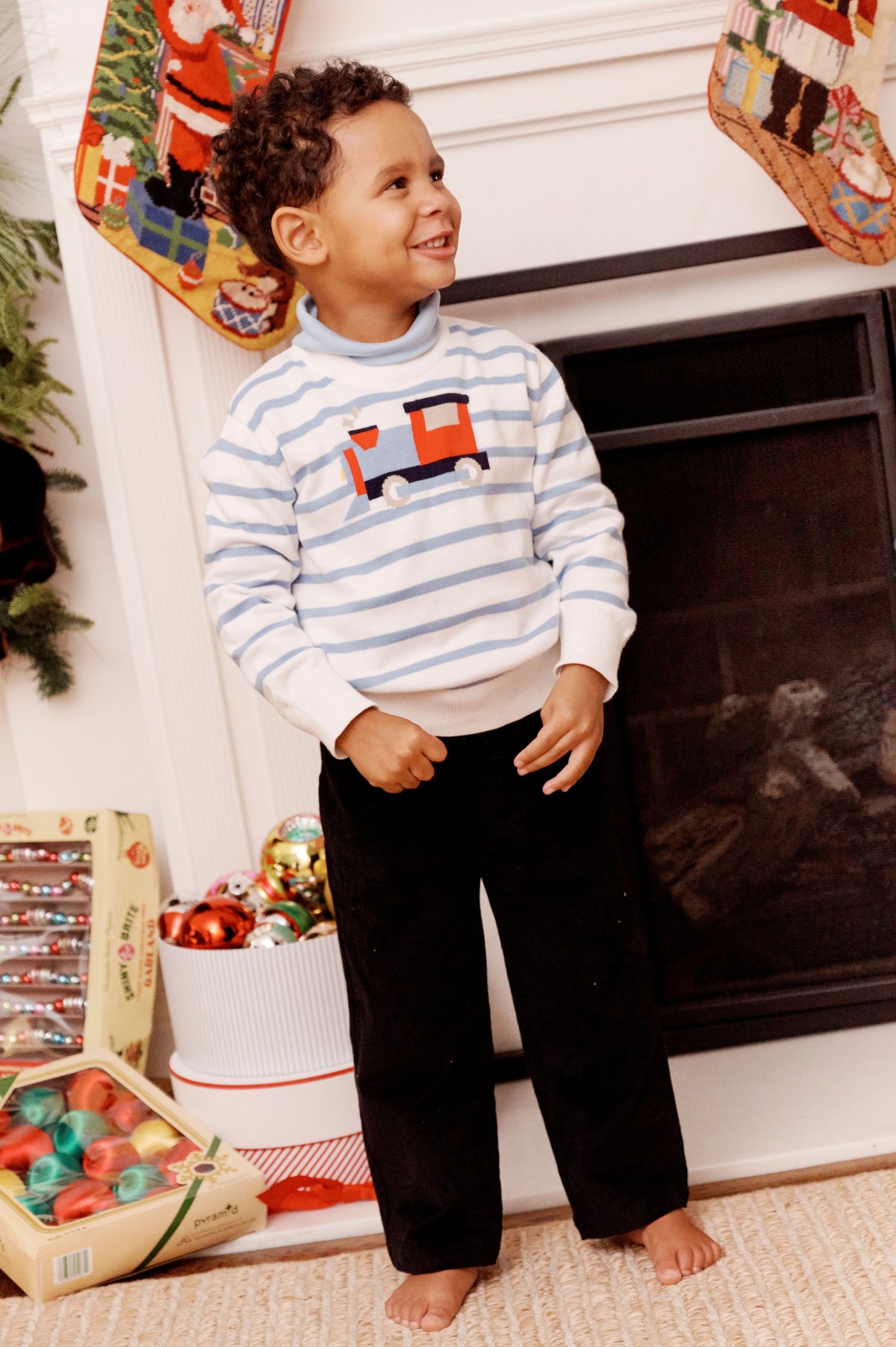 Isaac's Intarsia Sweater, Barrington Blue Stripe w/Train