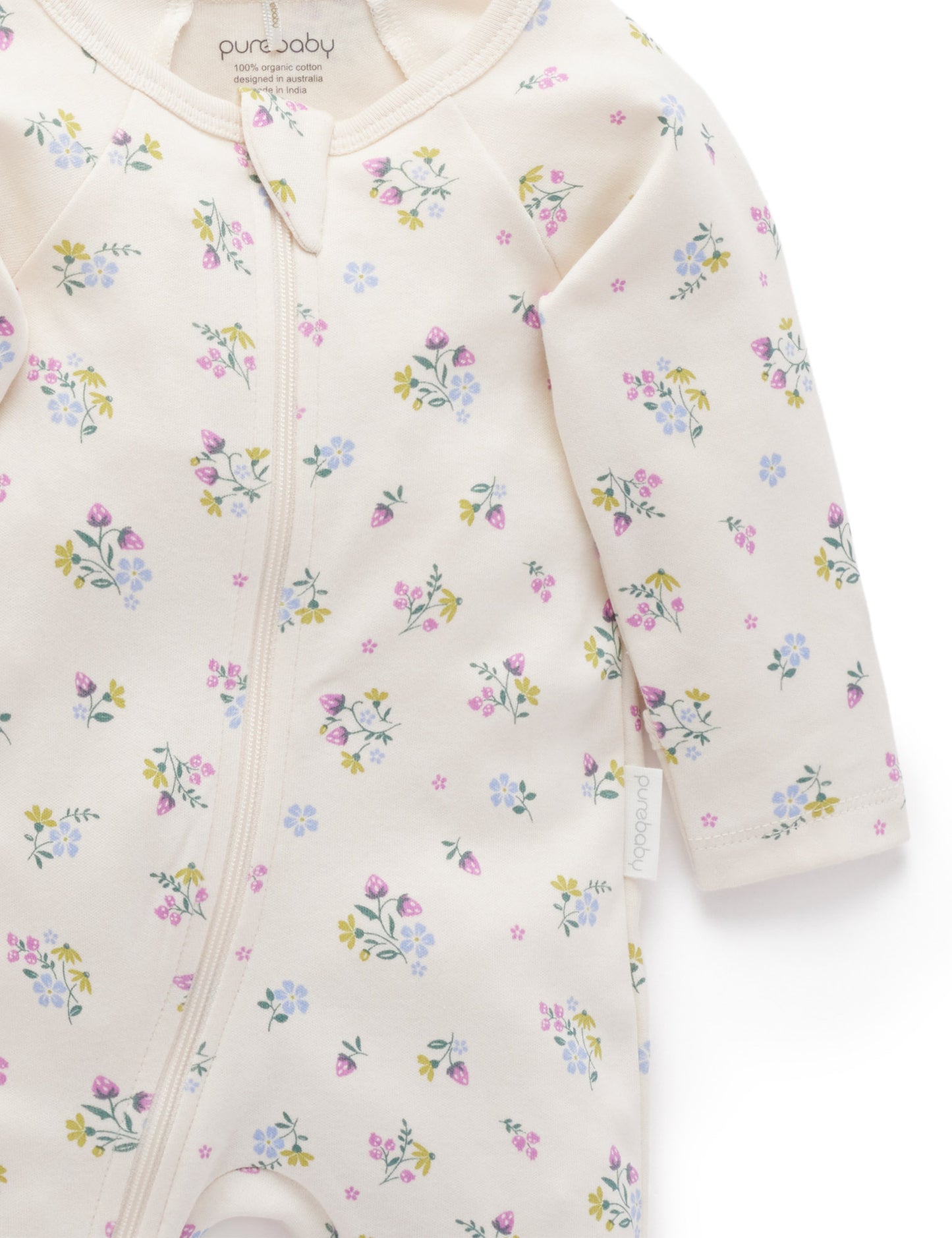 Zip Footie, Floral w/Strawberries