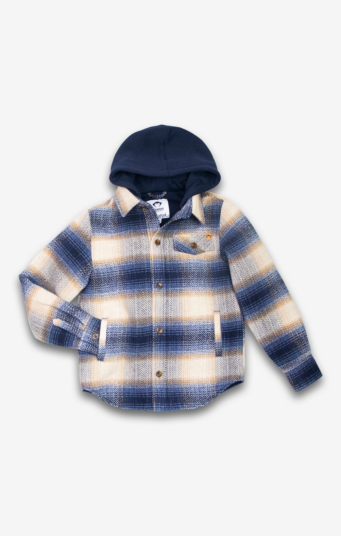 Glen Hooded Shirt, Blue Herringbone Plaid