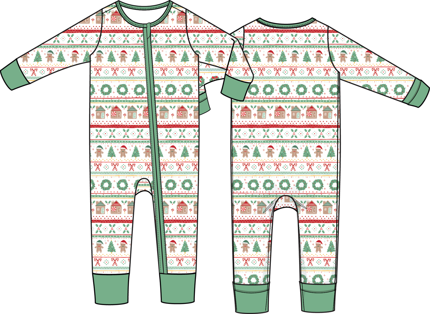 Conv. Romper, Gingerbread Fairisle Green
