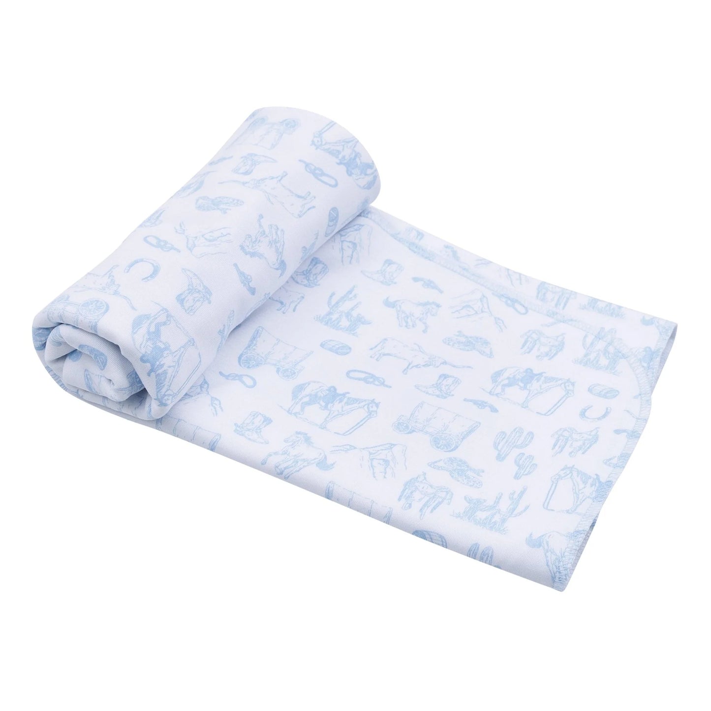 Swaddle Blanket, Wild West Toile, Light Blue