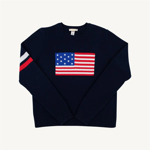 Women's Cissy Intarsia Sweater, Nantucket Navy, Flag