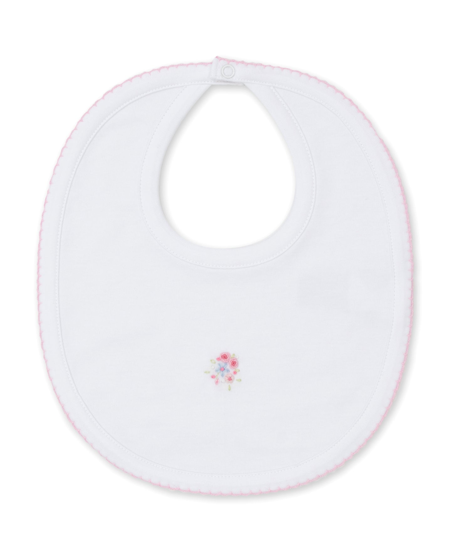 Bib, Hand Embroidered, SCE Floral, White/Pink