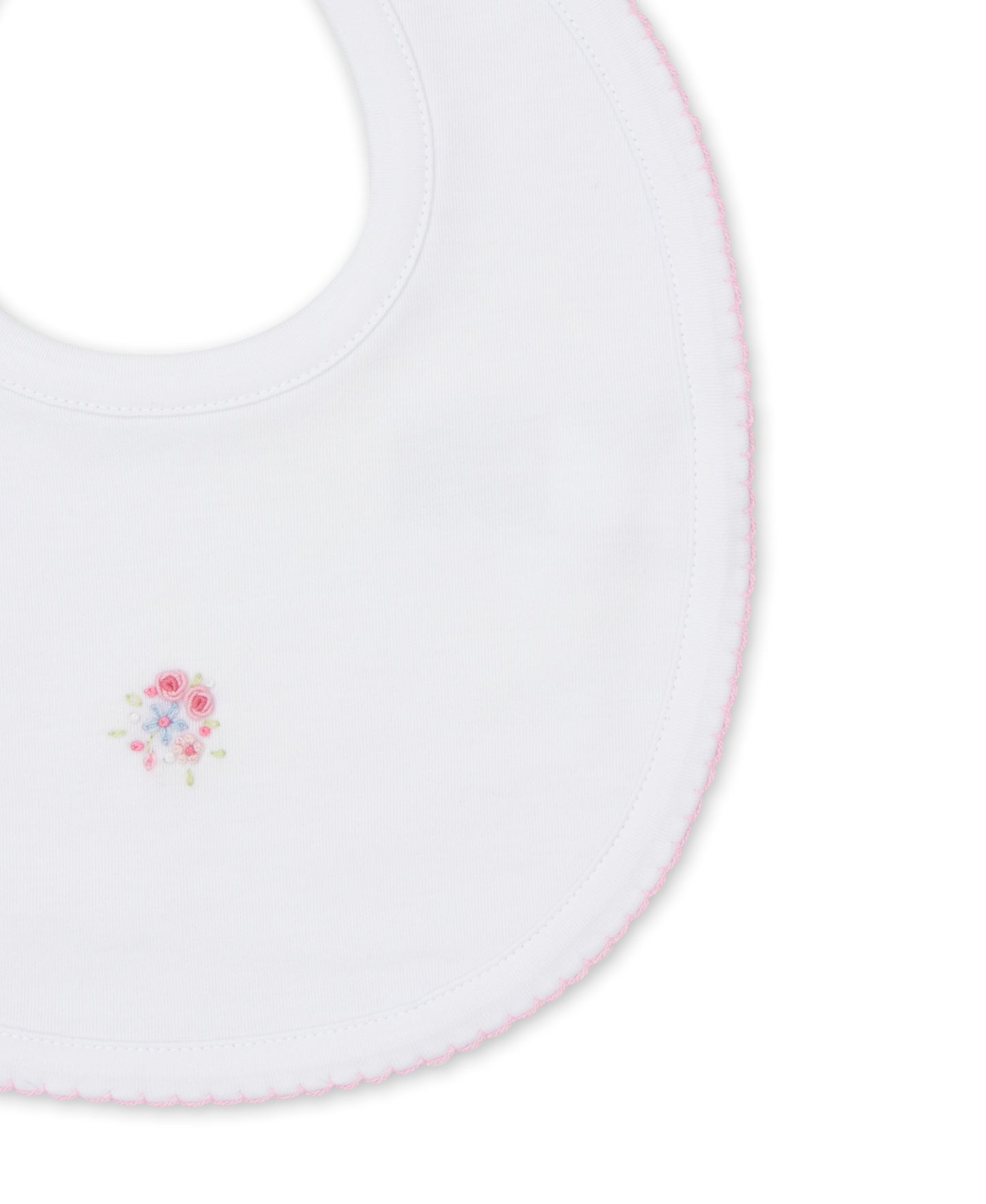 Bib, Hand Embroidered, SCE Floral, White/Pink