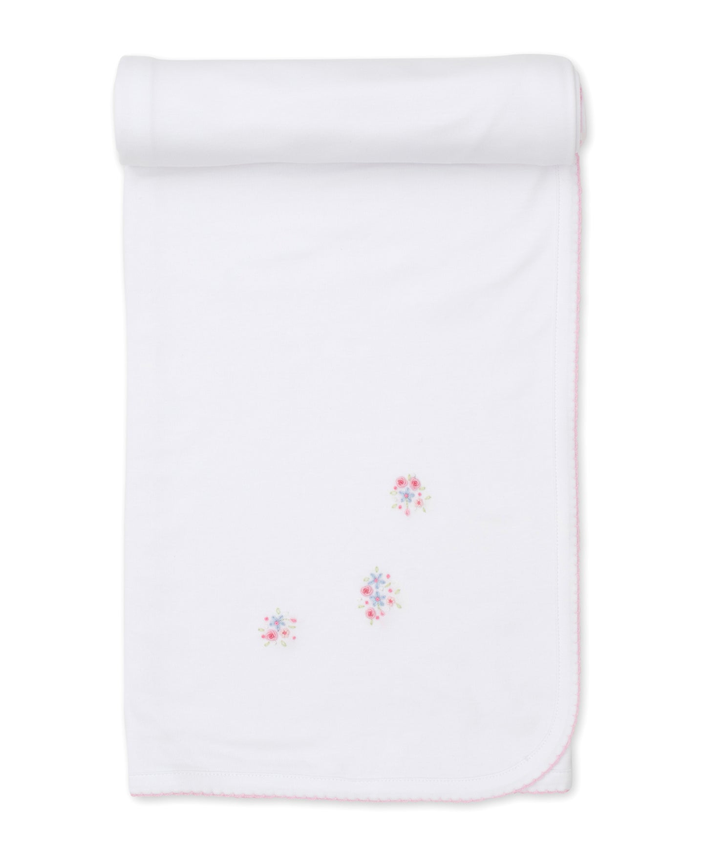 Blanket, Hand Embroidered SCE Floral, White/Pink