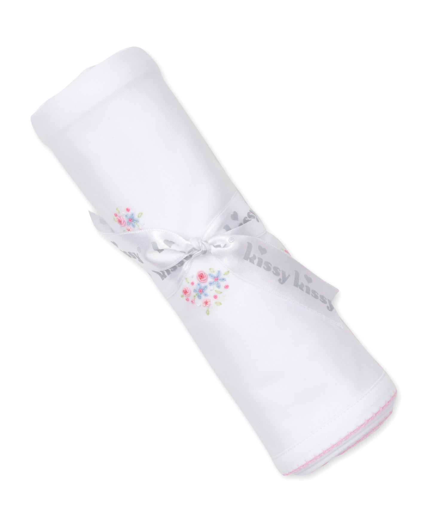 Blanket, Hand Embroidered SCE Floral, White/Pink